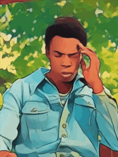 A Cartoon Of A Man Scratching His Head With His Hand GIF