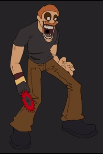 A Cartoon Of A Man Screaming And Holding A Red Object In His Hand GIF