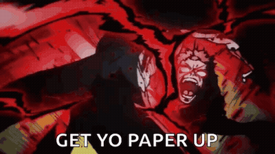 A Cartoon Of A Man Screaming With The Words `` Get Yo Paper Up '' GIF