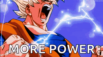 A Cartoon Of A Man Screaming With The Words " More Power " Below Him GIF