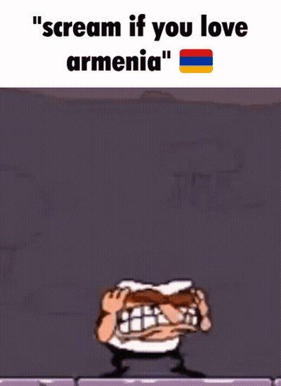 A Cartoon Of A Man Screaming With The Words " Scream If You Love Armenia " On The Bottom GIF