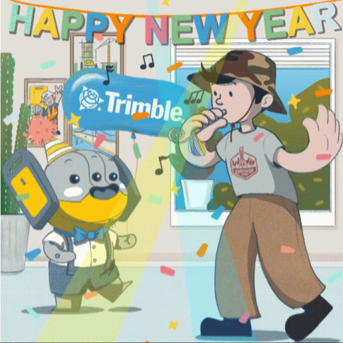 A Cartoon Of A Man Singing In Front Of A Banner That Says " Happy New Year " GIF