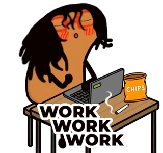 A Cartoon Of A Man Sitting At A Desk With A Bag Of Chips GIF