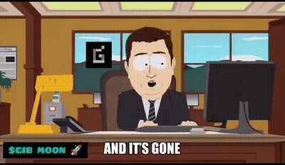 A Cartoon Of A Man Sitting At A Desk With A Computer And The Words And It 'S Gone Below Him GIF