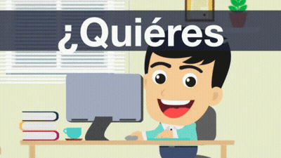 A Cartoon Of A Man Sitting At A Desk With A Computer And The Words Quieres Above Him GIF