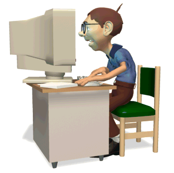 A Cartoon Of A Man Sitting At A Desk With A Computer Monitor GIF