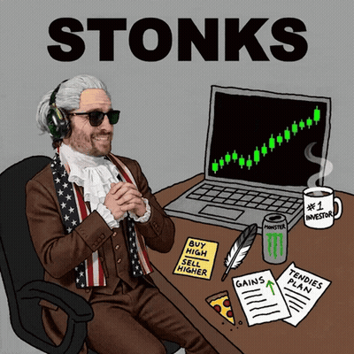 A Cartoon Of A Man Sitting At A Desk With A Laptop And A Mug That Says # 1 Investor On It GIF