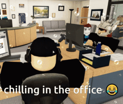 A Cartoon Of A Man Sitting At A Desk With The Caption Chilling In The Office GIF
