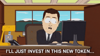 A Cartoon Of A Man Sitting At A Desk With The Words I 'Ll Just Invest In This GIF