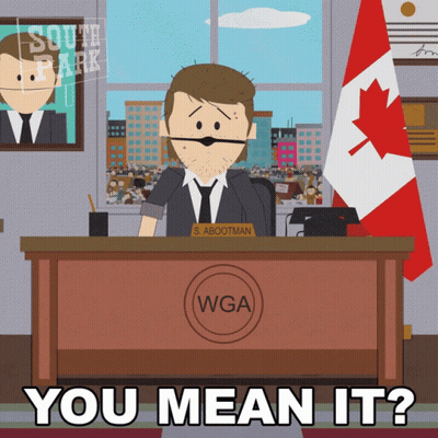 A Cartoon Of A Man Sitting At A Desk With The Words " You Mean It " GIF