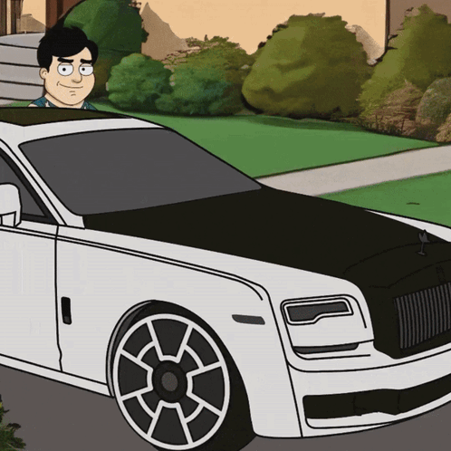 A Cartoon Of A Man Sitting In A Car GIF