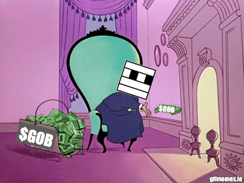 A Cartoon Of A Man Sitting In A Chair With A Basket Of Money Labeled $ Gob GIF