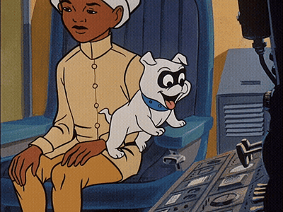 A Cartoon Of A Man Sitting In A Chair With A Dog On His Lap GIF