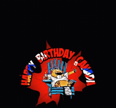 A Cartoon Of A Man Sitting In A Chair With Fireworks Behind Him That Says July 1St GIF