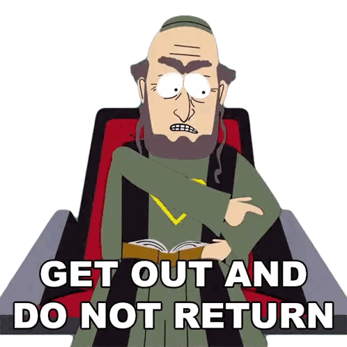 A Cartoon Of A Man Sitting In A Chair With The Words Get Out And Do Not Return Above Him Sticker