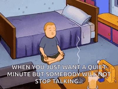A Cartoon Of A Man Sitting In A Lotus Position In Front Of A Bed GIF