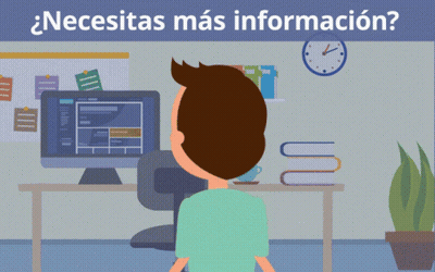 A Cartoon Of A Man Sitting In Front Of A Computer With The Words " Necesitas Mas Informacion " Below Him GIF