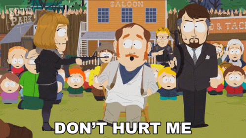 A Cartoon Of A Man Sitting In Front Of A Saloon With The Words " Don 'T Hurt Me " Below Him GIF
