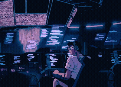 a cartoon of a man sitting in front of a screen that says ' tokyo '