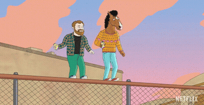 A Cartoon Of A Man Sitting Next To A Horse Holding A Can Of Soda GIF