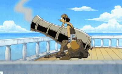 A Cartoon Of A Man Sitting On A Cannon With The Letter T In The Corner GIF