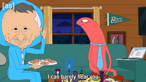 A Cartoon Of A Man Sitting On A Couch With A Plate Of Cookies And A Sign That Says Boss In The Background GIF