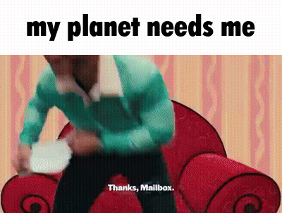 A Cartoon Of A Man Sitting On A Red Couch With The Words My Planet Needs Me . GIF