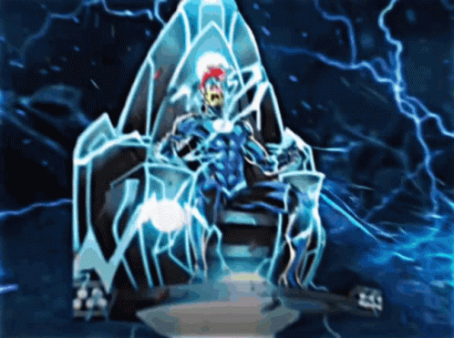 A Cartoon Of A Man Sitting On A Throne With A Lightning Bolt Behind Him GIF