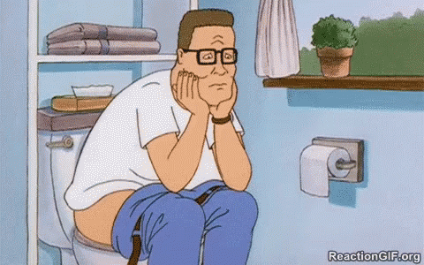 A Cartoon Of A Man Sitting On A Toilet With His Hands On His Face . GIF