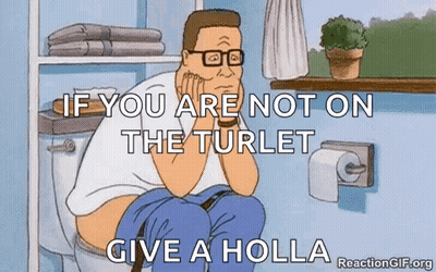 A Cartoon Of A Man Sitting On A Toilet With The Words `` If You Are Not On The Turret Give A Holla '' . GIF