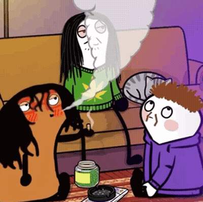 A Cartoon Of A Man Smoking A Cigarette And A Woman Kissing Another Man GIF