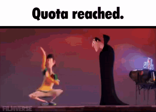 A Cartoon Of A Man Squatting Next To A Vampire With The Words " Quota Reached " Above Them GIF