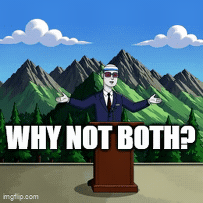 A Cartoon Of A Man Standing At A Podium With The Words Why Not Both GIF