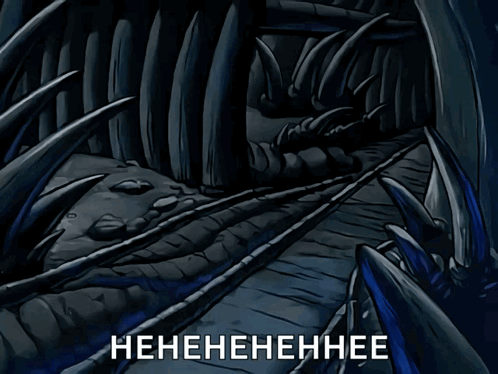 A Cartoon Of A Man Standing In A Cave With The Words " Henehenehenee " Above Him GIF