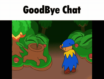A Cartoon Of A Man Standing In A Forest With The Words Goodbye Chat Above Him GIF