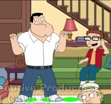 Cartoon Man In Living Room With Executive Producers Text GIF