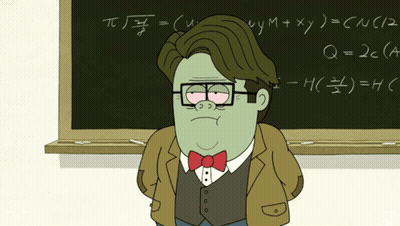 A Cartoon Of A Man Standing In Front Of A Blackboard With Math Equations Written On It GIF
