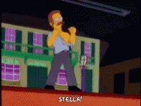 A Cartoon Of A Man Standing In Front Of A Building With The Word Stella On The Bottom Right GIF