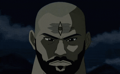 A Cartoon Of A Man Standing In Front Of A Giant Animal GIF