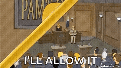 A Cartoon Of A Man Standing In Front Of A Judge In A Courtroom With A Yellow Ribbon . GIF