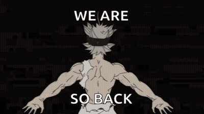 A Cartoon Of A Man Standing In Front Of A Red Background With The Words `` We Are So Back '' Written On It . GIF