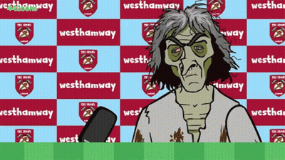 A Cartoon Of A Man Standing In Front Of A Wall That Says West Hamway GIF