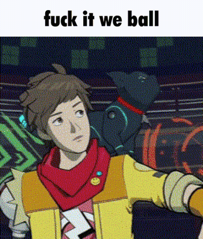 A Cartoon Of A Man Standing Next To A Dog With The Words `` Fuck It We Ball '' . GIF