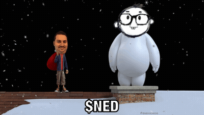 A Cartoon Of A Man Standing Next To A Snowman That Says Sneed GIF