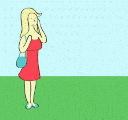 A Cartoon Of A Man Standing Next To A Woman Talking On A Cell Phone GIF