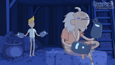 A Cartoon Of A Man Standing Next To An Older Man With The Words Bravest Warriors On The Bottom GIF