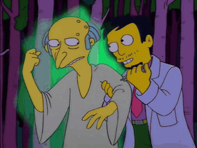 A Cartoon Of A Man Standing Next To Another Man With Green Eyes GIF