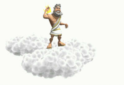 A Cartoon Of A Man Standing On A Cloud With A Torch GIF