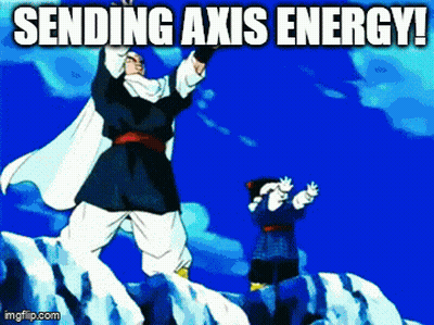 A Cartoon Of A Man Standing On Top Of A Mountain With The Words Sending Axis Energy Written Below Him . GIF