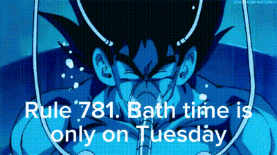 A Cartoon Of A Man Taking A Bath With A Caption That Says Rule 781 Bath Time Is Only On Tuesday . GIF
